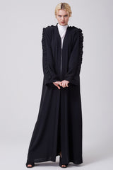 Feradje Black Open Abaya with Frills on Sleeves