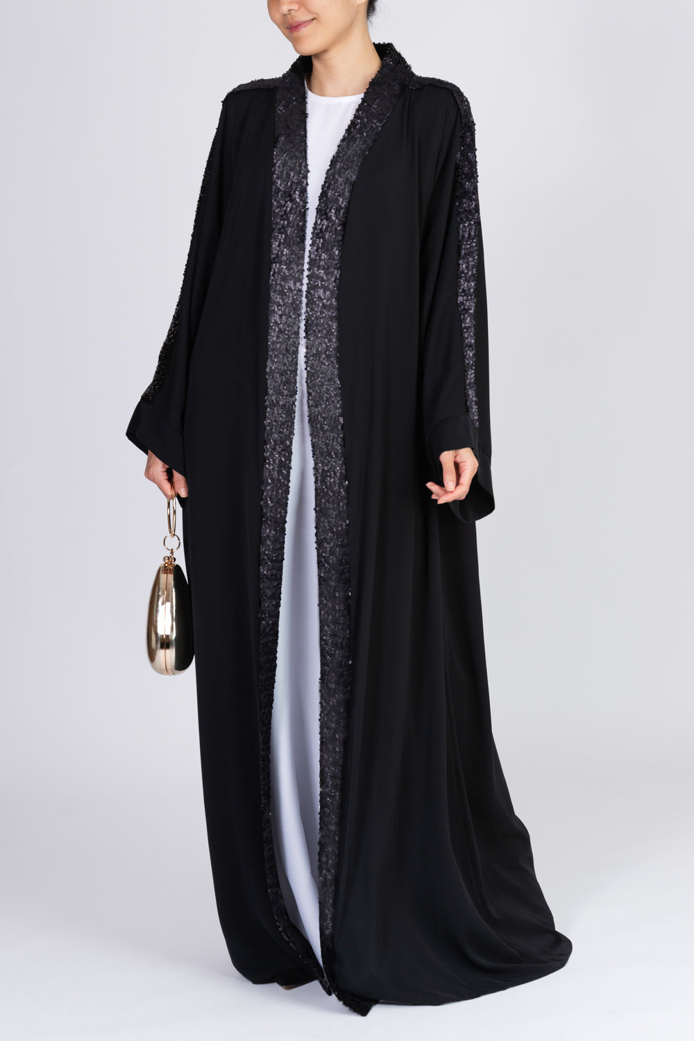 Feradje Open Black Sequins Abaya