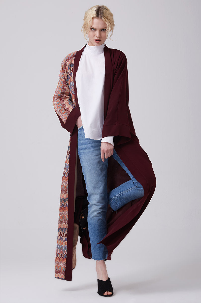 Feradje Open Red Abaya with Knitted Front in Crepe