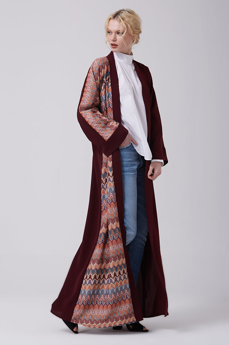 Feradje Open Red Abaya with Knitted Front in Crepe