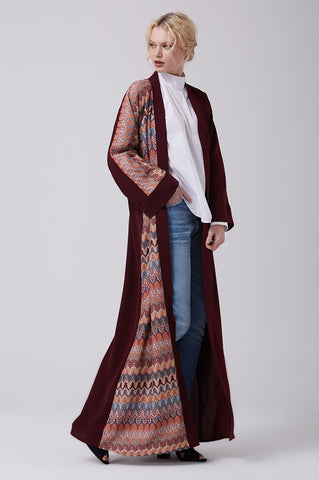 Feradje Open Red Abaya with Knitted Front in Crepe
