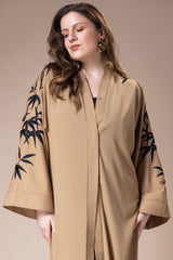 Beige with Black Embroidery Sleeve Abaya