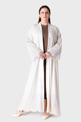 White Embroidered Broderie Open Abaya