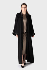 Black Pearl Neck Sleeve Open Abaya