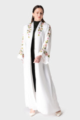 White Flower Sleeve Open Abaya