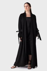 Black Open Abaya with Bow Sleeve