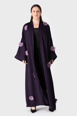 Purple 3D Flower Open Abaya