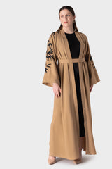 Beige with Black Embroidery Sleeve Belt Abaya