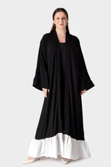 Black Open Abaya with White Peplum