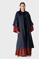 Navy Orange Layered Open Abaya