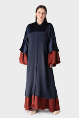 Navy Orange Layered Abaya