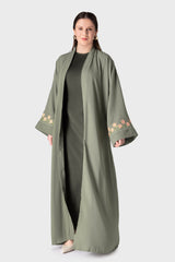 Embroidered Sleeve Green Open Abaya