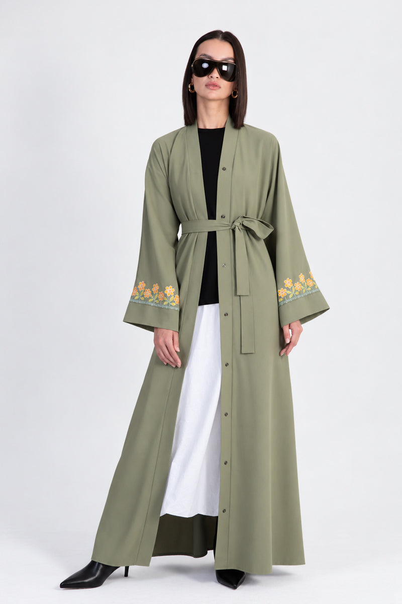 Embroidered Sage Green Abaya