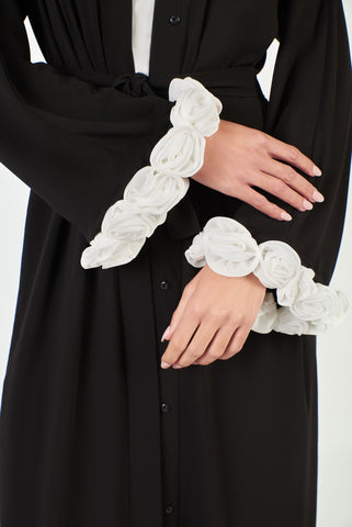 3D Flower Cuff Black Abaya