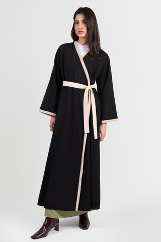 Black_Linen_Kimono_Abaya_with_Off-White_Trim_and_Belt