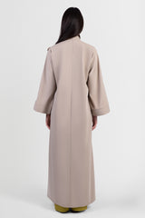 Taupe abaya with 3D flowers around chest back view