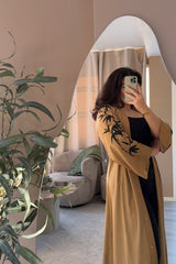 Beige with Black Embroidery Sleeve Abaya