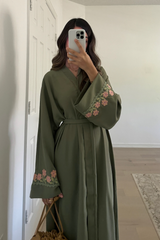 Embroidered Sleeve Green Abaya