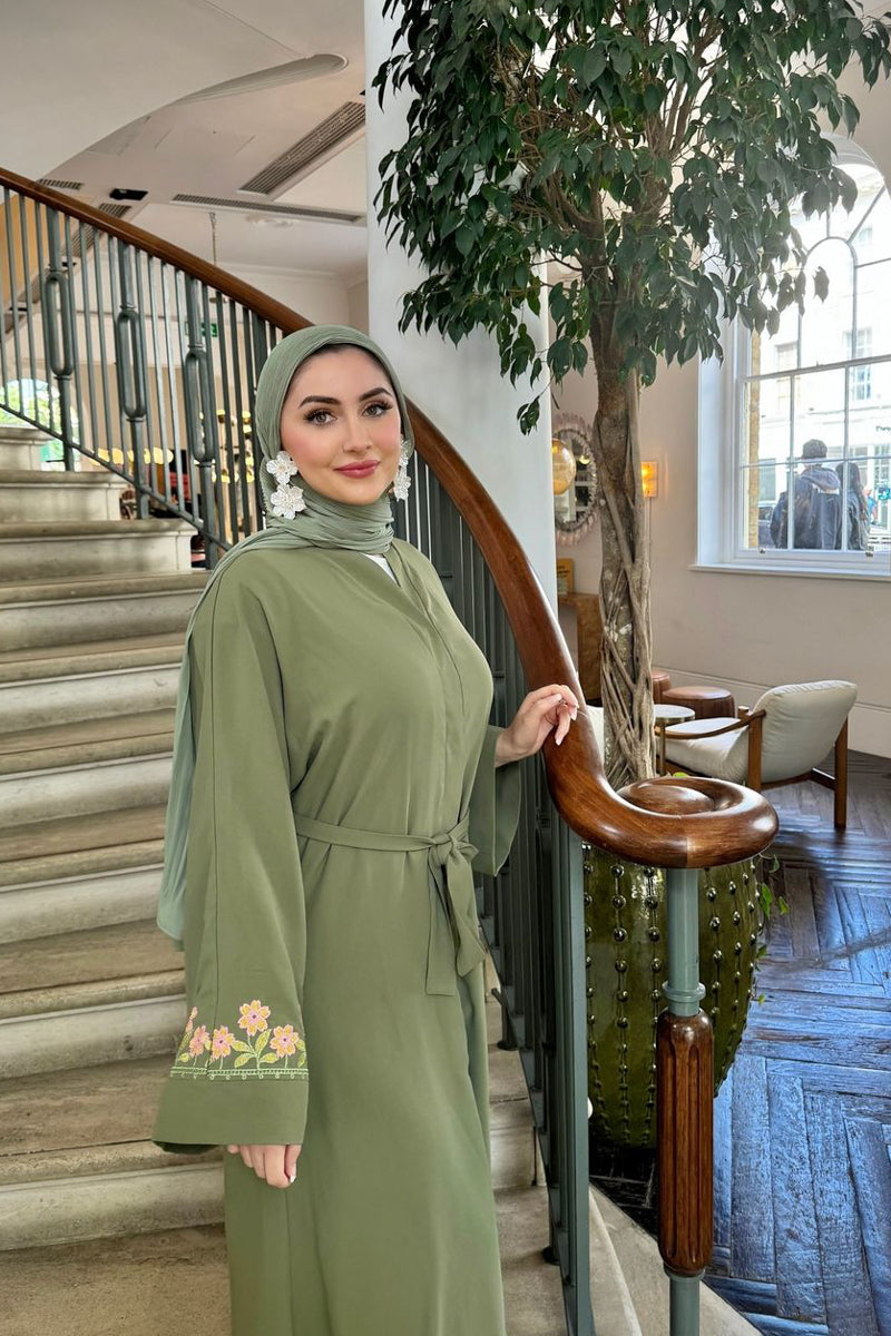 Embroidered Sage Green Abaya