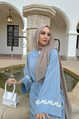 Blue Abaya White Floral Cuffs