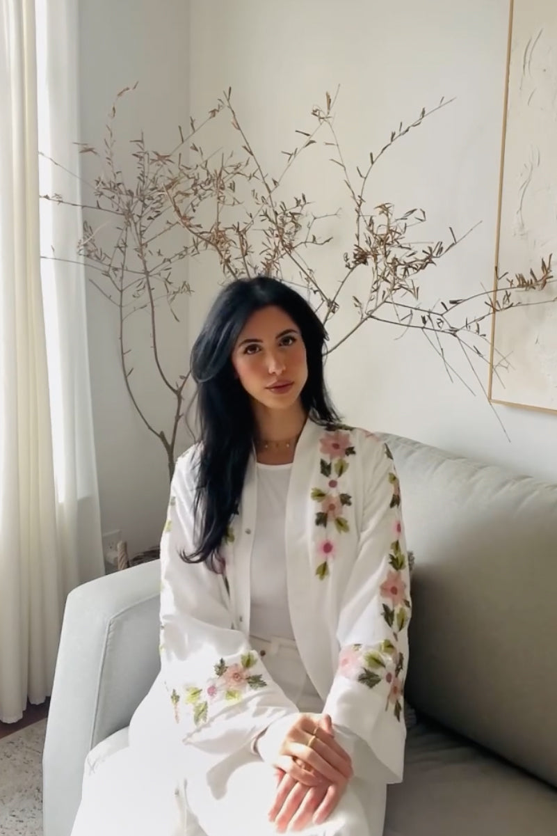 White Abaya with Flower Sleeves