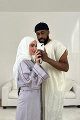 Cotton Linen Abaya in Lilac with Belt