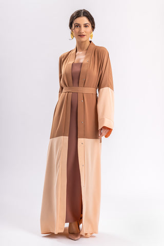 Beige Peach Open Abaya Belt FERADJE