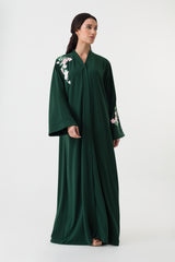 Emerald Green Abaya with Pink Floral