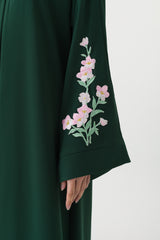 Emerald Green Abaya with Pink Floral