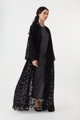 Black Lace Open Abaya