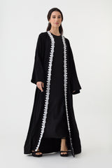 Black Open Abaya White Lace