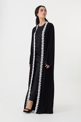 Black Open Abaya White Lace