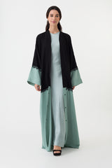 Black Mint Lace Open Abaya