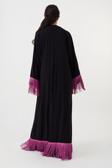 Black Pink Tassel Open Abaya