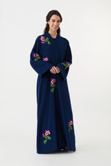 Navy Blue Floral Pink Abaya