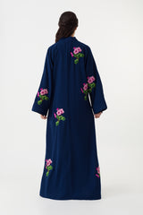 Navy Blue Floral Pink Abaya