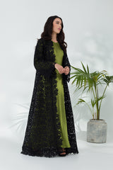 Black Lace Open Abaya 