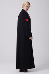 Feradje Open Black Abaya with Patches in Crepe