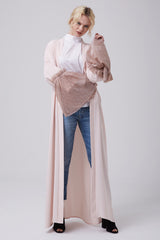 Feradje Open Pink Abaya with Shimmery Sleeves in Crepe