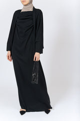Feradje Black Abaya Dress with Loose Batwing Sleeves in Silk