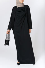 Feradje Black Abaya Dress with Loose Batwing Sleeves in Silk