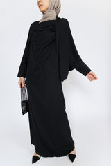 Feradje Black Abaya Dress with Loose Batwing Sleeves in Silk