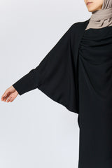 Feradje Black Abaya Dress with Loose Batwing Sleeves in Silk