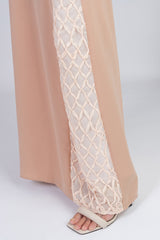 Feradje Peach Closed Abaya with Side Lace in Silk