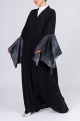 Feradje Black Closed Abaya with Oversized Bell Denim Sleeves