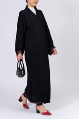 Feradje Black Closed Abaya with Stripes on Sleeves and Bottom in Silk