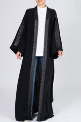 Feradje Open Black Sequins Abaya