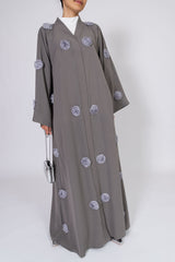 Feradje Dark Grey Closed Abaya with Flowers