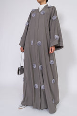 Feradje Dark Grey Closed Abaya with Flowers