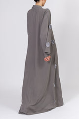 Feradje Dark Grey Closed Abaya with Flowers